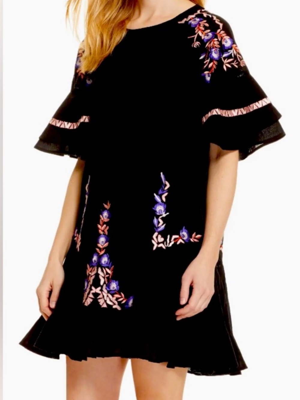 Free People Black floral embroidery Pavlo dress medium
